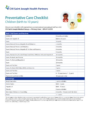 Preventative Care Checklist